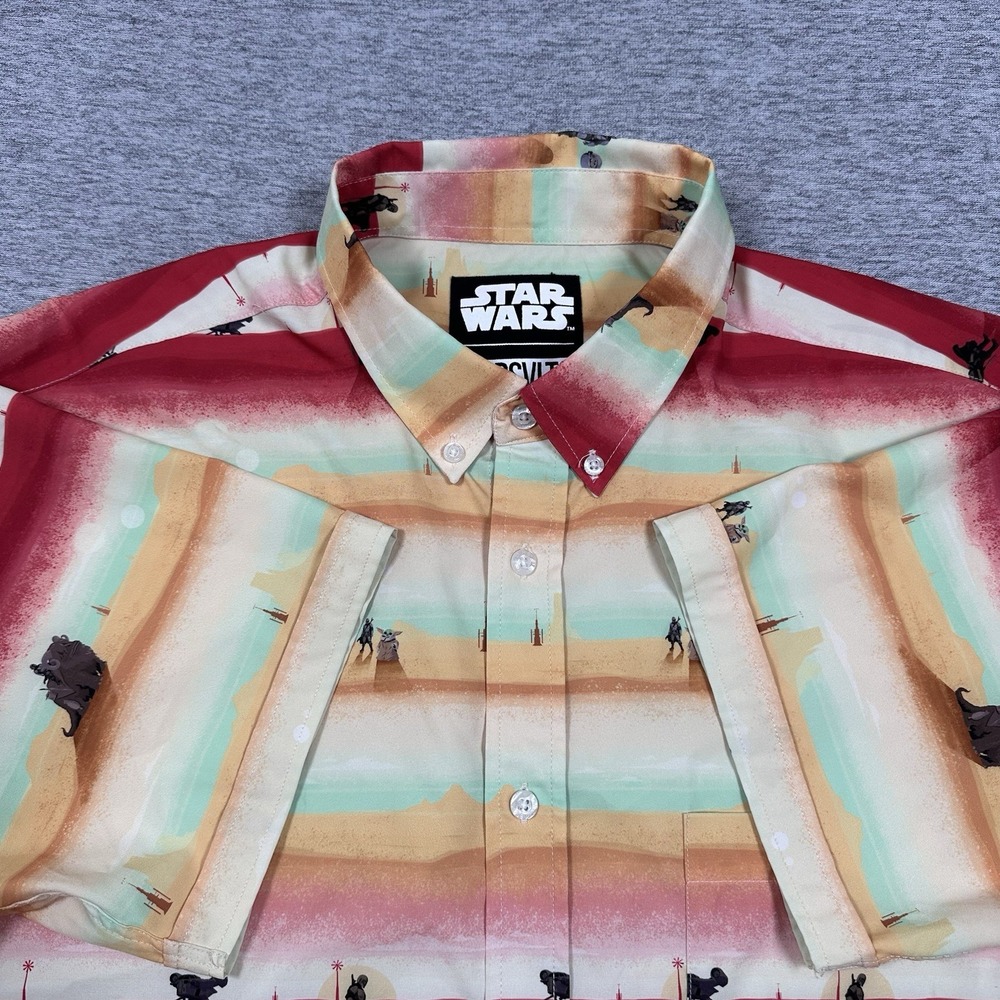 RSVLTS x Star Wars Shirt Mens Large Mandalorian Layers Short Sleeve Button Up